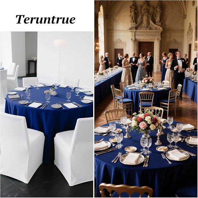 Teruntrue 12 Packs Navy Blue Round Tablecloths 120 inch Round Table Cloth, Washable Polyester Fabric for Wedding Parties Banquet Holiday Dinner Table Decorative, Navy Blue