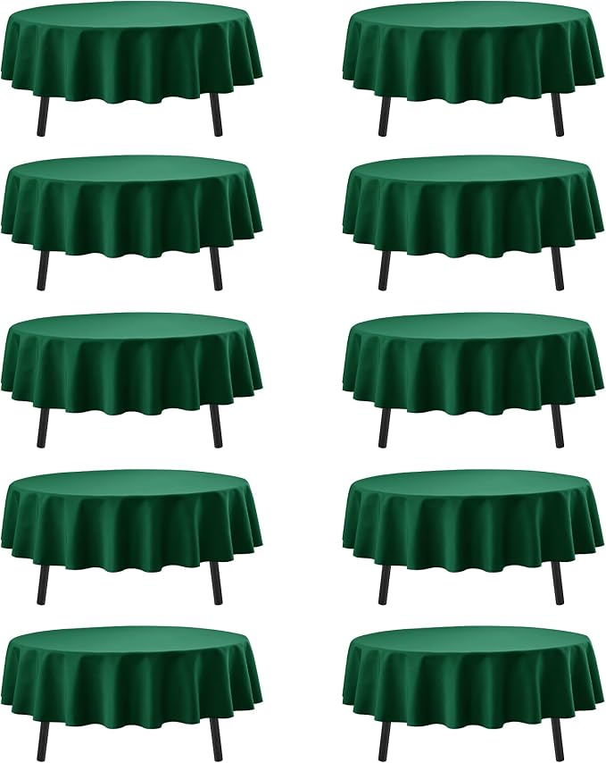 10-Pack Hunter Green Round Tablecloths, 70 Inches, Stain-Resistant Polyester for 3-4 Ft Round Tables - Washable Table Covers for Weddings, Banquets, Birthday Parties, Events