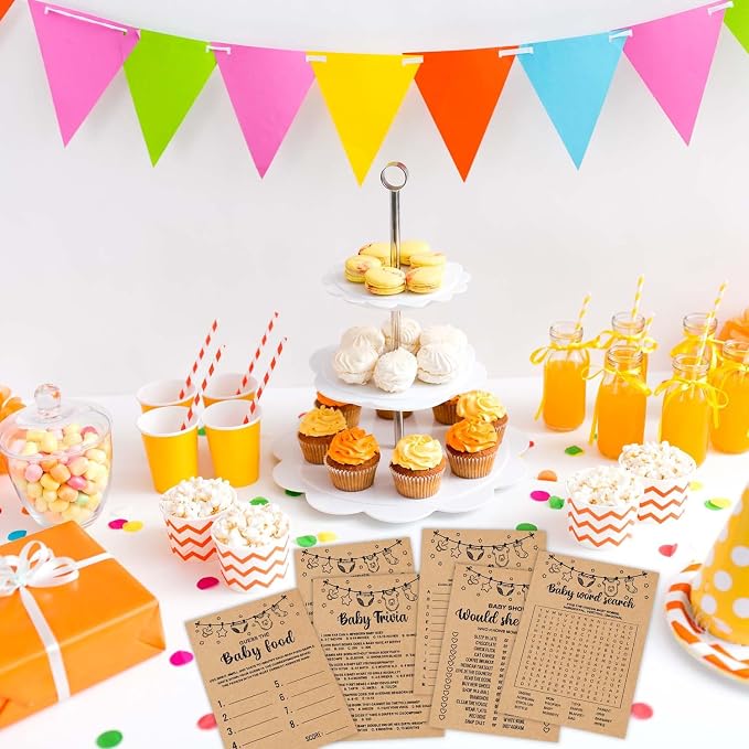 Baby Shower Games Bundle for 50 Guests, Stacking Games, Adults, 150 Game Cards & 1 Answer Card
