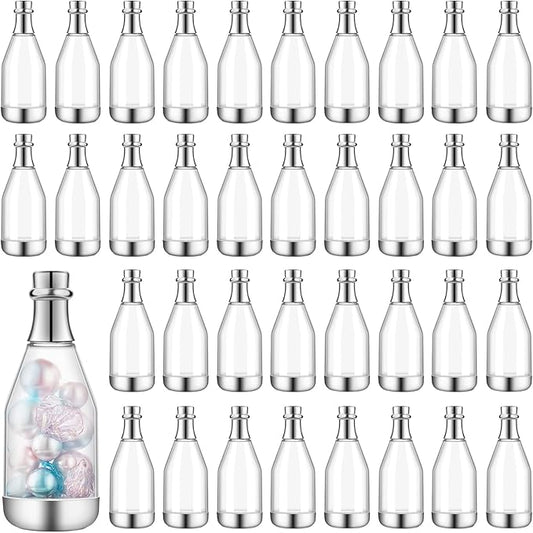 Cunhill 54 Pieces Champagne Candy Bottles Bridal Shower Favors Mini Bottle for Baby Shower Bulk Small Plastic Wine Alcohol Containers for Wedding Birthday Party(Silver)