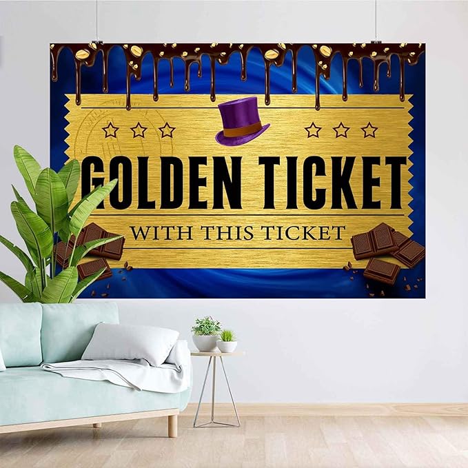 10x8FT Candy Photo Backdrop Golden Ticket Background Chocolate Factory Backdrop Chocolate Fountain Background for Birthday Party Decorations Dessert Table Supplies TAYBDJ859