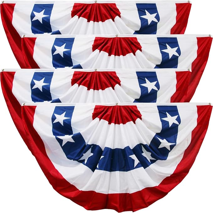 HOOSUN 4 Pack American Flag Bunting for Outside,Patriotic 4th of July Decorations,3x6 FT Patriotic Bunting Flags Memorial Day Decor,Red White and Blue Pleated Fan Flag,American Flags Banners for Porch