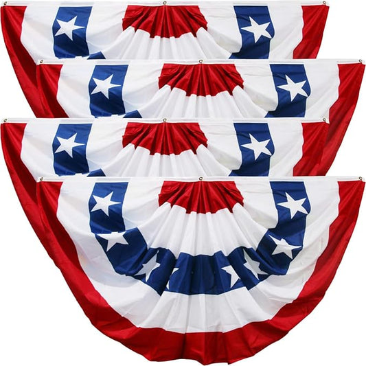 HOOSUN 4 Pack American Flag Bunting for Outside,Patriotic 4th of July Decorations,3x6 FT Patriotic Bunting Flags Memorial Day Decor,Red White and Blue Pleated Fan Flag,American Flags Banners for Porch