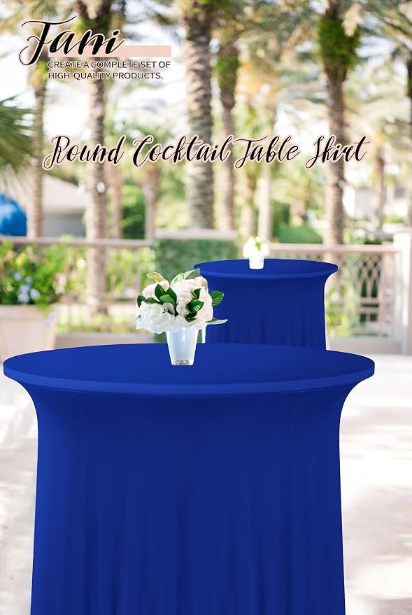 fani 6 Packs 32"x 43" Round Cocktail Table Skirt, Spandex Fitted High Top Table Skirt, Spandex Stretch Cocktail Tablecloth for Wedding Party Bar Banquet Birthday Tables(Royal Blue)