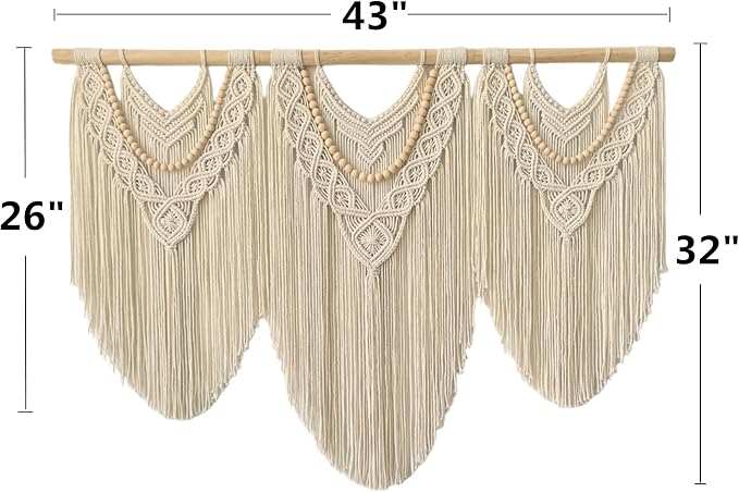 large macrame wall hanging - Boho Tapestry Macrame Wall Decor Art- Chic Bohemian Handmade Woven Tapestry Home Decoration for Bedroom Living Room Apartment Wedding Party - 43"x32" (Beige-Wood Bead)