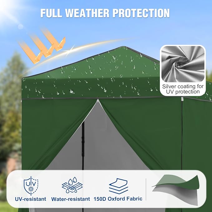 6x4 Pop Up Canopy Tent with Four Wall Panels, Instant Portable Beach Canopy, Outdoor Tent with Carry Bag for Camping, Sports, Tailgating, Events, Green