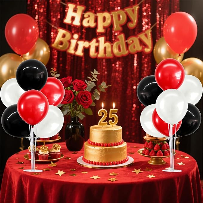 TONIFUL 4 Set Black Red White Balloon Centerpieces for Table,Balloon Stand Kit for Black Party Decor 2026 Graduation Wedding Chinese New Year Eve Birthday Party Decorations,Retirement