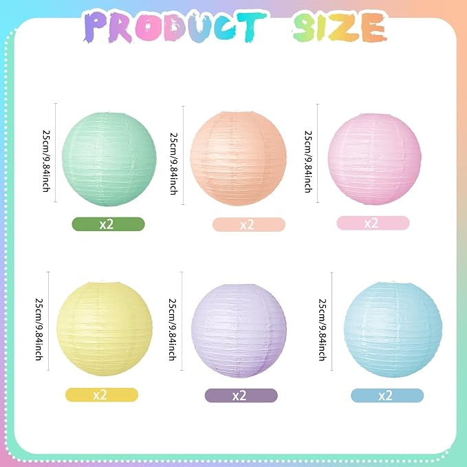 Pastel Paper Lanterns Hanging Lanterns Decorative 12 Pcs Round Macaron Colored Paper Lanterns for Classroom Wedding Birthday Baby Shower Party