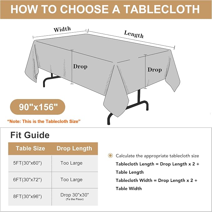 sancua Rectangle Tablecloth - 90 x 156 Inch - Water Resistant Spill Proof Washable Polyester Table Cloth, Decorative Fabric Table Cover for Dining Tables, Buffet Parties and Camping, Grey