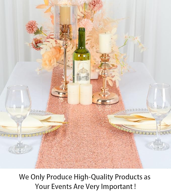 ShinyBeauty Rose Gold-Table Runners-10 Packs-12"x108" Sequin Table Runner Birthday Party Catering Event Glitter Table Runners 108 Inches Long Rose Gold Wedding Runners for Table