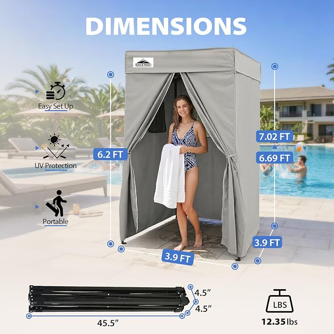 EAGLE PEAK 4x4 Pop Up Changing Tent, Flat Top Changing Room, Gray | Portable, Privacy Tent, Pool Cabana, Dressing Room, Shower & Toilet Use, Opaque Fabric, Instant Setup, Photoshoots, Camping