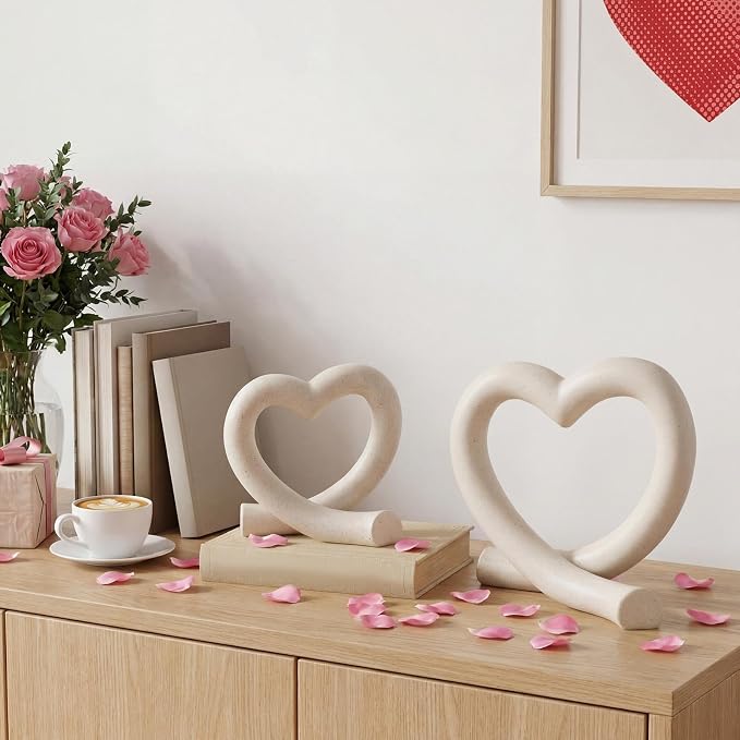 2 Pcs Modern Marble Heart Sculpture Home Decor Love Modern Line Aesthetic Statue Marble Heart Decoration for Her Him Love Wedding Anniversary Romantic Gift for Coffee Table Shelf