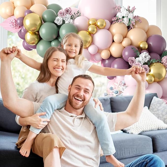Dusty Green Purple Pink Balloon Arch Kit, Pastel Balloons Garland Party Decorations with Green Pink Lavender Purple Balloons for Girls Tea Party Birthday Baby Shower Bridal Wedding Party
