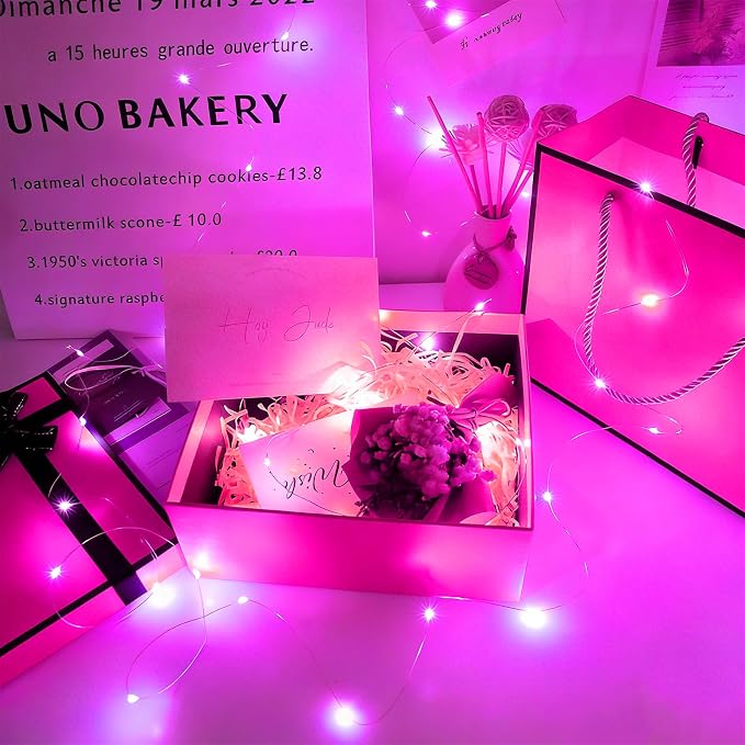 YEGUO Fairy Lights Battery Operated, 4 Packs Each 16ft 50 LED String Lights, Christmas Lights Indoor for Bedroom Wedding Party Holiday Gift(Pink)