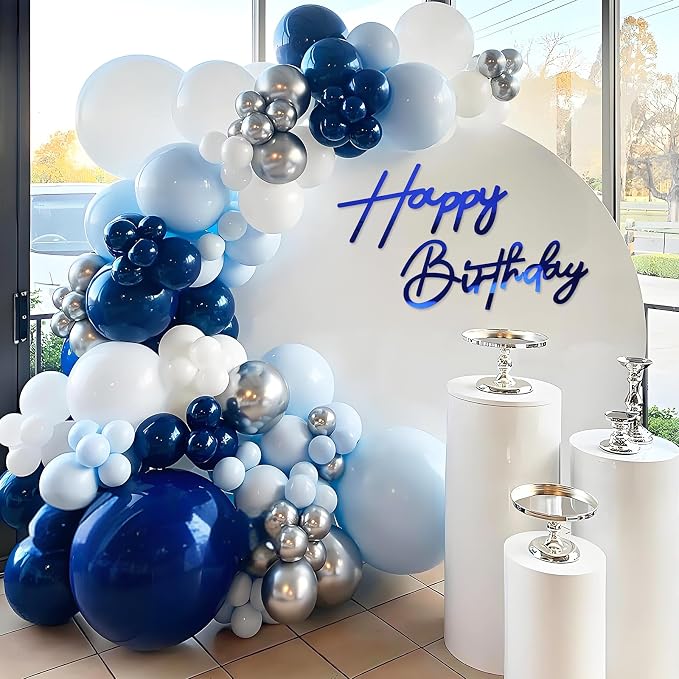 Happy Birthday Sign for Backdrop - Large Acrylic 'Happy Birthday' Mirror Sticker Sign for Birthday Balloon Arch Backdrop Party Wall Decor - Mirror Blue