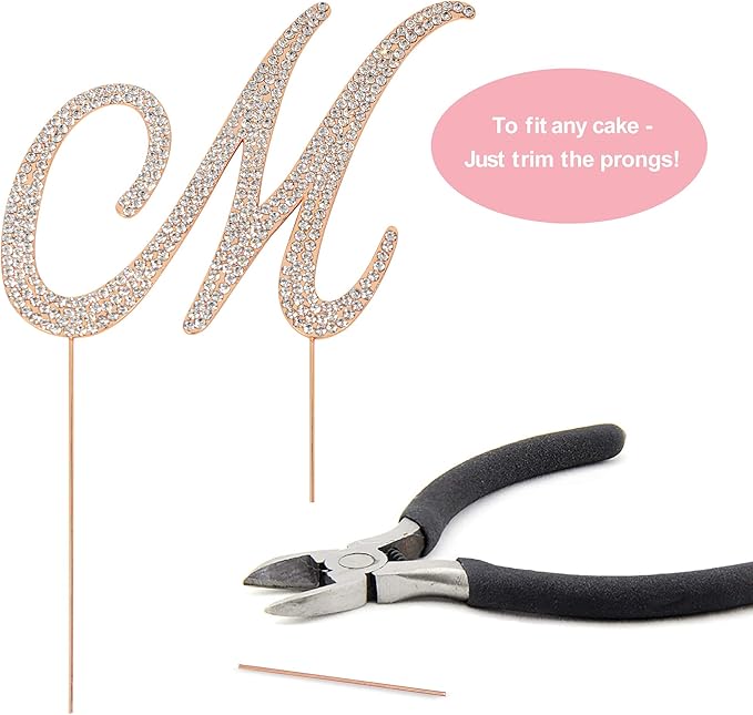 Letter M Cake Topper - Premium Rose Gold Metal - M Monogram Wedding or Anniversary Party Sparkly Rhinestone Initial Decoration Makes a Great Centerpiece - Now Protected in a Box