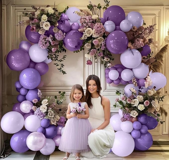 Purple Balloon Garland Kit - Double Stuffed Dark Purple Lavender Balloon Arch Latex Pearl Lilac Color for Baby Shower Birthday Butterfly Wedding Fairy Floral Wild Flower Party Decor