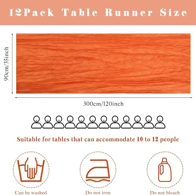6 Pieces 10FT Orange Cheesecloth Table Runner Boho Gauze Fabric Runner for Tables Rustic Sheer Runner for Wedding Bridal Shower Birthday Holiday Party Cake Table Arbor Decor (35 x 120 Inches Long)