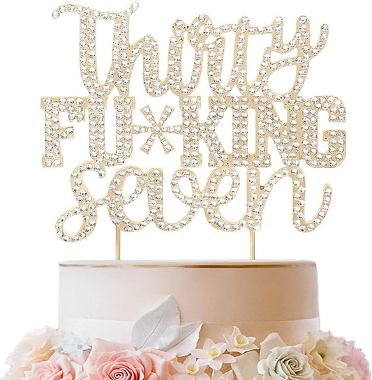 LINGTEER Happy 37th Birthday Funny Gold Rhinestone Cake Topper - Cheers to 37 Years Old Birthday Party,Thirty-Seven Cake Centerpieces Topper Decorations Gift Sign.