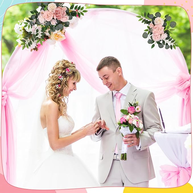 2 Pcs Wedding Arch Decorations - Reusable Artificial Hanging Flowers Floral Swag Greenery Garland for Wedding Welcome Sign Backdrop Bridal Ceremony Reception Backdrop Decoration(Beige)
