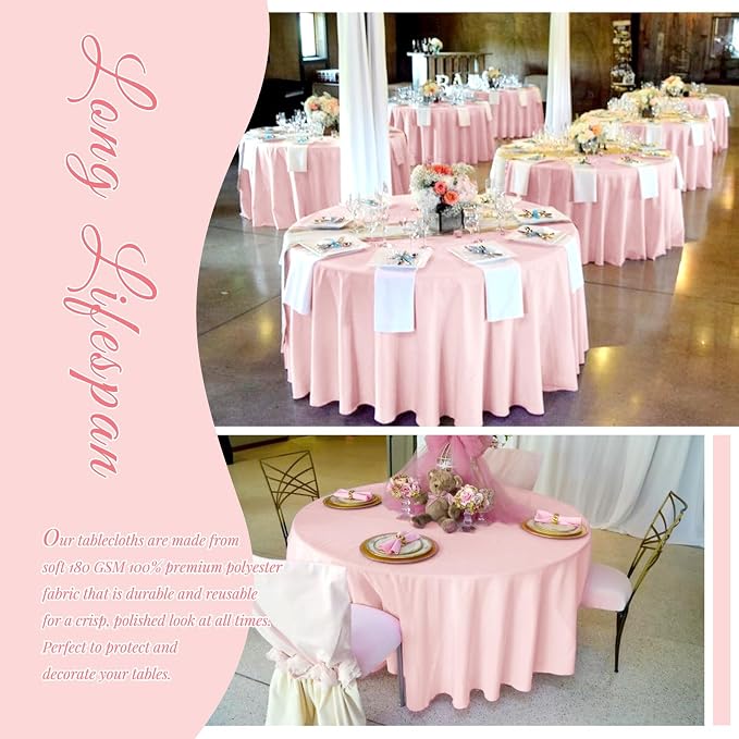 Showgeous 4 Pack Pink Round Tablecloth 120 Inch Polyester Table Cloth for Round Tables Washable Decorative Fabric Table Covers for Wedding Dining Party