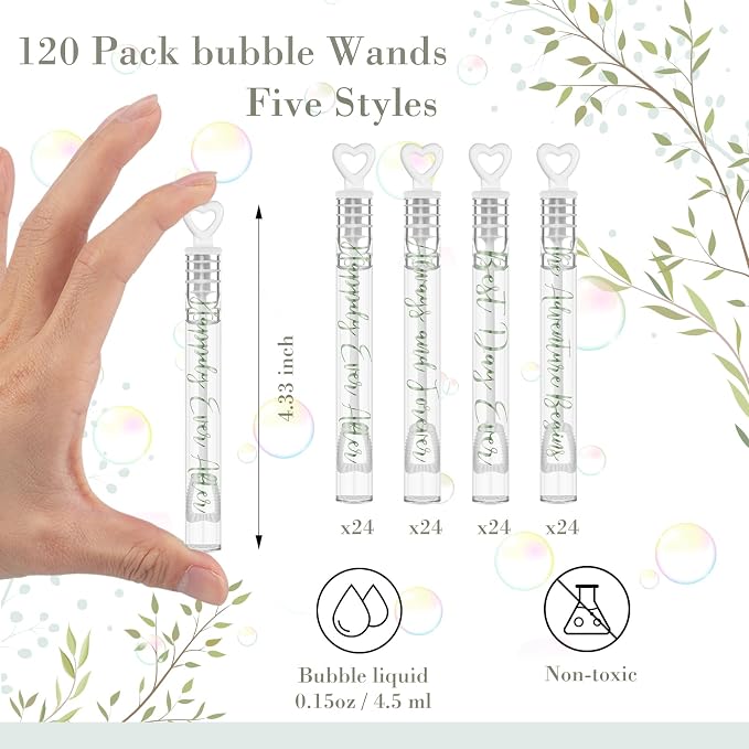 Hollowfly 120 Pack Sage Green Wedding Mini Bubble Wands for a Wedding Bulk White Heart Bubble for Guests Send Off Wand Adults Bridal Exit Shower Party Supplies Valentine Anniversaries Celebration