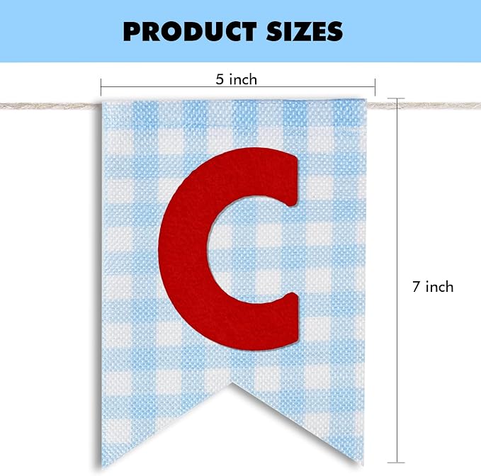 Custom Banner Kit - DIY Burlap Banner with 92 Felt Letters - Personalized for Birthday, Wedding & Party Decorations (blue gingham+red letter)