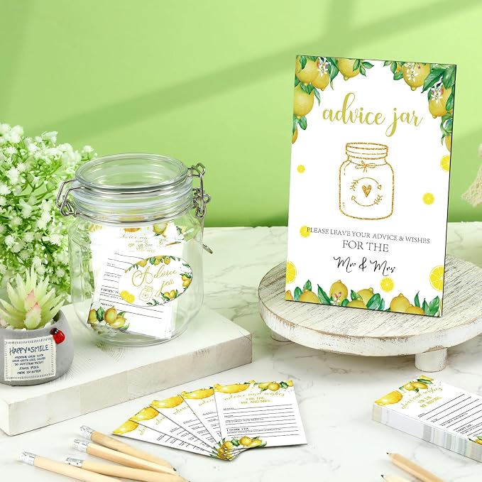 Jetec 74 Pcs Advice and Wishes for the Mr and Mrs 60 Pcs Wedding Advice Cards Advice and Wishes Jar Box Bridal Shower Advice and Wishes Cards for Bride and Groom Bridal Shower Decor(Lemon)