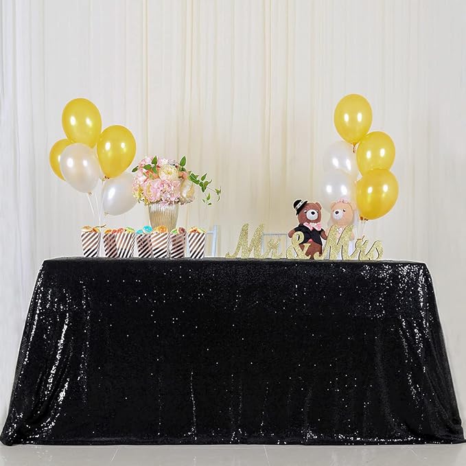 B-COOL Black Sequin Tablecloth 90x156inch Sparkly Sequin Table Linen Halloween Shiny Sequence Table Cloth Wedding Event Decor