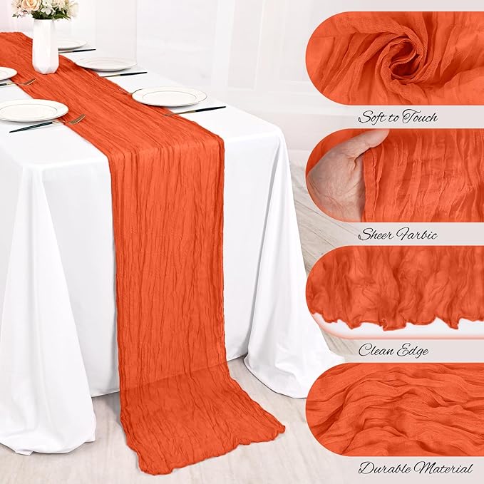 8 Pack Orange Cheesecloth Table Runner 10FT Boho Gauze Cheese Cloth Table Runner Rustic Sheer Fabric Table Runners for Wedding Bridal Shower Baby Shower Party(21.5×120 Inch)