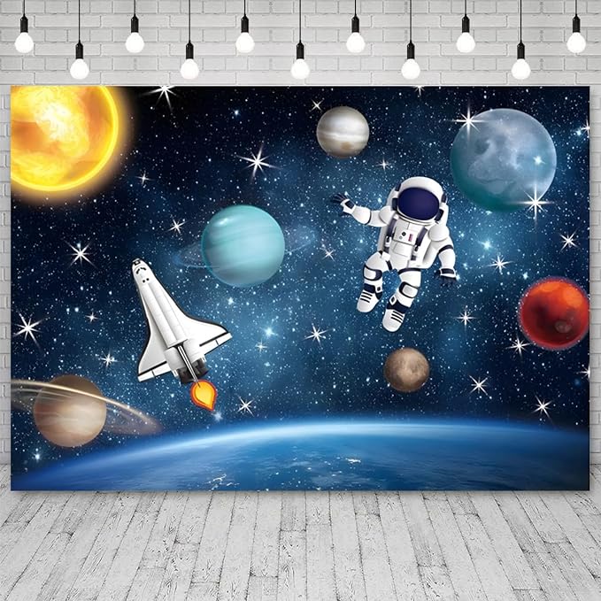 10x6.5ft Space Galaxy Backdrop Astronaut Planets Stars Universe Sci Fi Theme Photography Background Boys Girls Kids Birthday Banner Decorations Newborn Baby Shower Portrait Photo Booth Prop