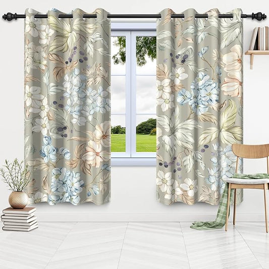 Home Floral Curtains Watercolor Flowers Living Room Curtains Room Darkening Thermal Insulated Light Blocking Drapes with Grommets for Bedroom Bathroom Kitchen Decor,53x96 inch,2 Panels