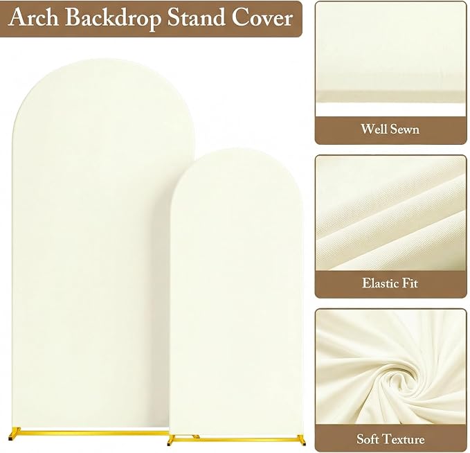 Toolterritary 2 Metal Arch Backdrop Stand and 2 Cover Set, Sturdy 7.2FT, 6FT Party Backdrop Set, Wedding Arch Frame and Cover Set for Birthday, Baby Shower,Christmas, Anniversary(Beige)