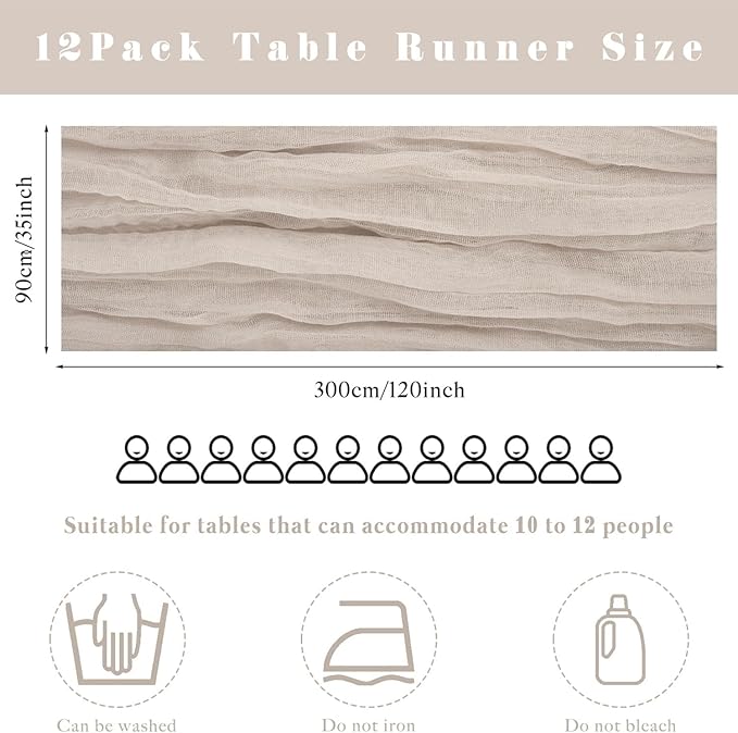 6 Pcs Cheesecloth Table Runner 10FT Rose Brown Runner for Tables Gauze Fabric 35 x 120 Inches Long Boho Table Runner Decor Rustic Sheer Runner for Wedding Birthday Bridal Shower Party (Rose Brown)