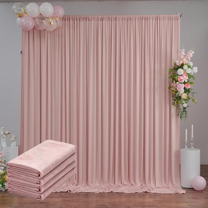 20FTx12FT Dusty Pink Wrinkle-Free Wedding Backdrop Curtain -Silky Washable White Polyester Drapes for Baby Showers, Birthday Parties, Photography, and Wedding Receptions-4 Panels 5FTx12FT