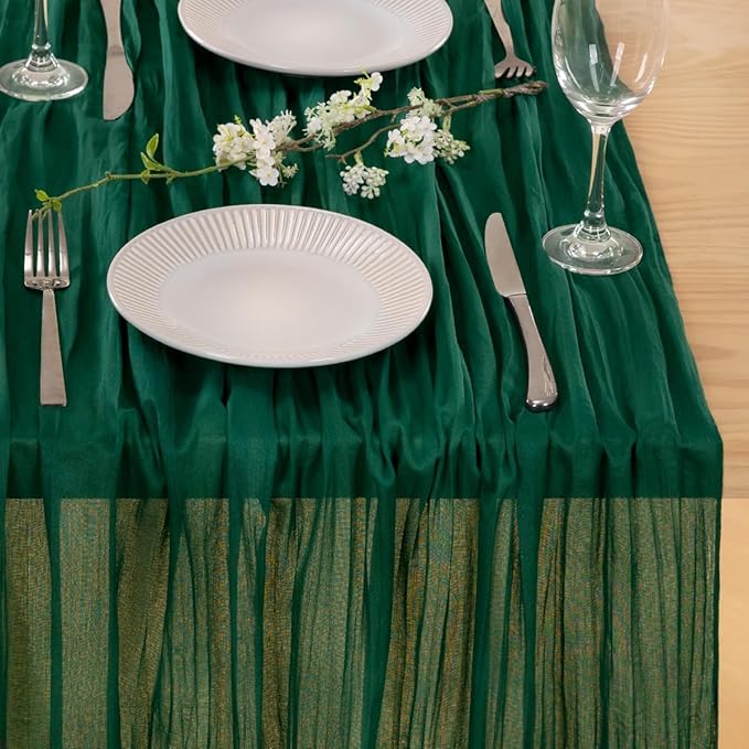 MLMC 3 Pack Emerald Green Cheesecloth Table Runner Boho Dark Green Cheese Cloth Table Runner 10ft Sheer Gauze Cheesecloth Decorations for Wedding Home Party Decor