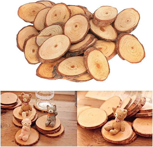25 Pack Unfinished Oval Wood Slices, Pine Wood Slab Plaques Plank with Bark for Crafts DIY Painting, Tree Slice Wooden Sign for Centerpiece Ornament