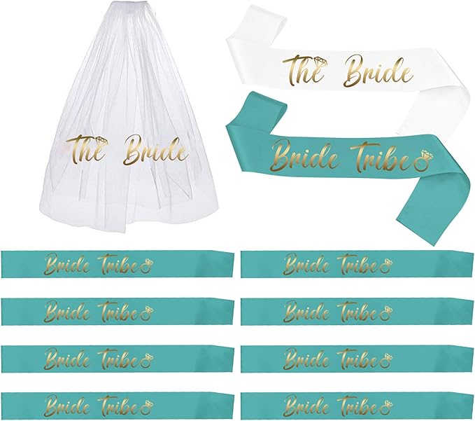 LADY&HOME Bachelorette Party Sash Set-Bride Bridesmaid Sashes for Bachelorette Party Decorations,Bridal Shower Gift and Supplies (Mint Green,11pcs)