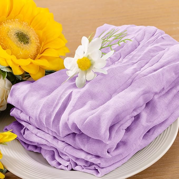 10pcs Lilac Cheesecloth Napkins Spring Mother‘s Day Washable Boho Rustic Gauze Table Cloth Napkins Bulk 21x21 Inches for Wedding Party Bridal Baby Shower Birthday Table Decor