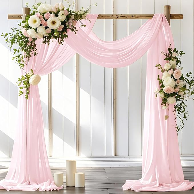 LINXTAR Wedding Arch Draping Fabric 30'' x 18FT Sheer Chiffon Arch Drape Backdrop 1 Panel Blushing Pink Drape for Baby Shower Photo Booth Church Decor Birthday Party Outdoor Decoration