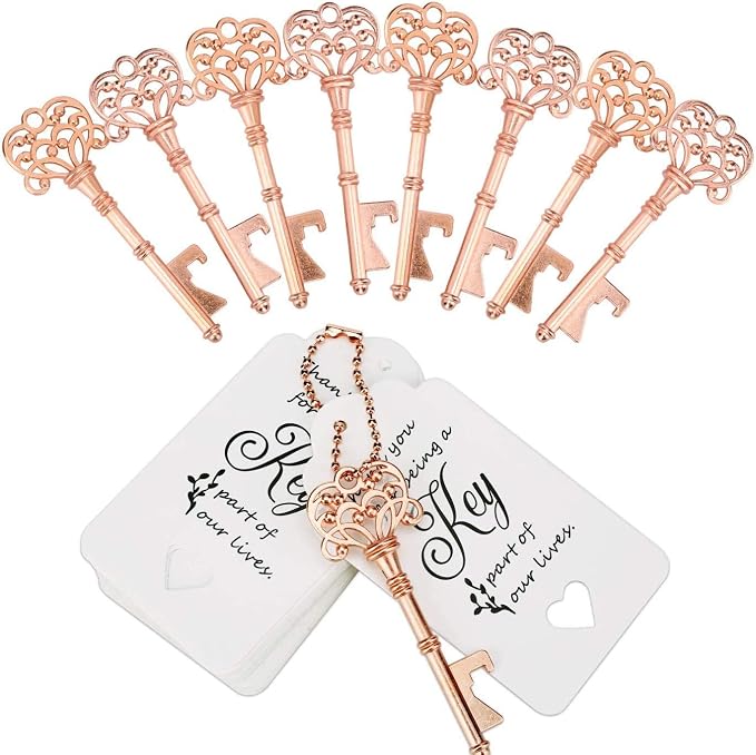 100 PCS Wedding Favors Bottle Opener,Vintage Skeleton Key Bottle Opener,Key Bottle Openers with Escort Tag Cards and Key Chains Wedding Gifts for Guest（Rose Gold）