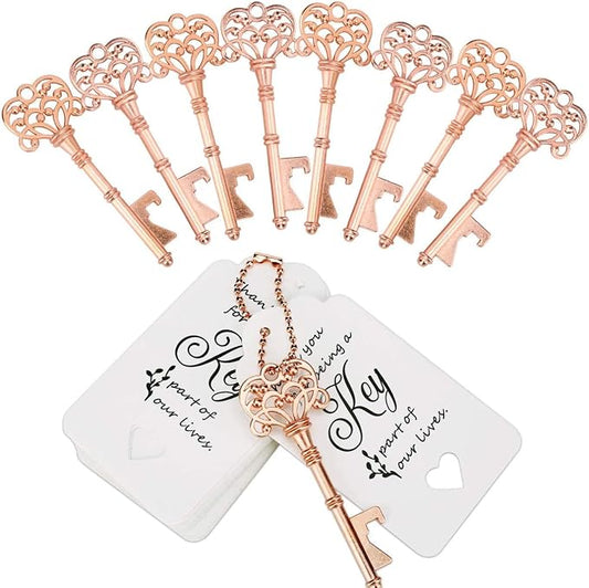 100 PCS Wedding Favors Bottle Opener,Vintage Skeleton Key Bottle Opener,Key Bottle Openers with Escort Tag Cards and Key Chains Wedding Gifts for Guest（Rose Gold）