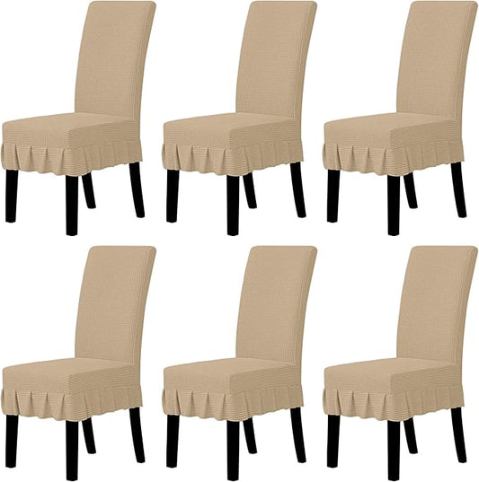 Easy-Going Dining Chair Covers Stretch Parsons Chair Slipcover with Skirt Chair Covers for Dining Room Restaurant Banquet (6 PCS, Sand)
