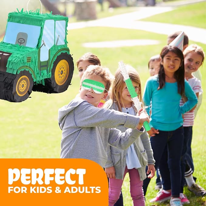 Pinatas Bundle with a Blindfold and Bat(15.8 x 6.7 x 12 Inches), Tractor Pinatas Kids Excavator Pinatas for Construction Birthday Parties, Boys Birthday Party Supplies