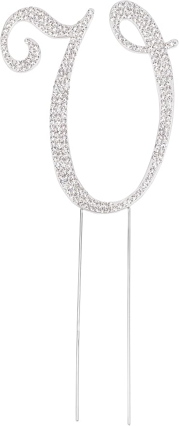 LOVENJOY Gift-Boxed 3.7" Rhinestone Monogram Letter V Cake Topper
