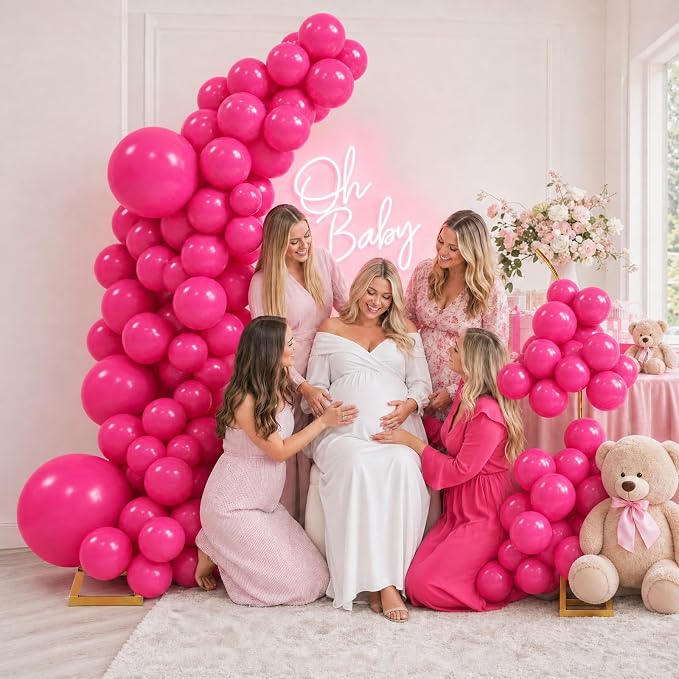 Balloon Arch Stand Kit Set with 145PCS Different Sizes Pink Balloons – Metal Wedding Backdrop Frame with 8 Water Bags, Gold Semi-Open Arch for Birthday, Baby Shower, Bridal Shower Decorations.