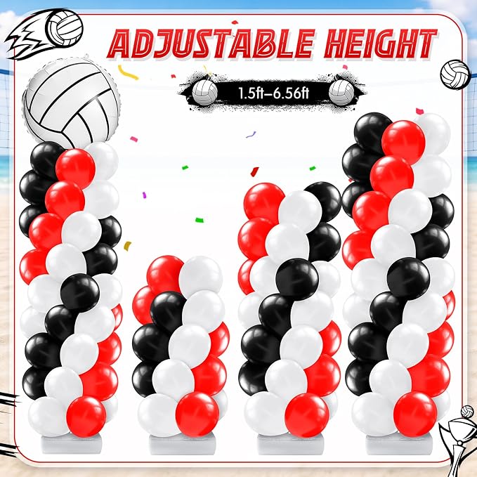 Kasyat 2 Sets Volleyball Balloon Column Stand Kit Red Black White Volleyball Sports Balloons Adjustable Balloon Arch Stands for Senior Night Decorations Birthday Supplies