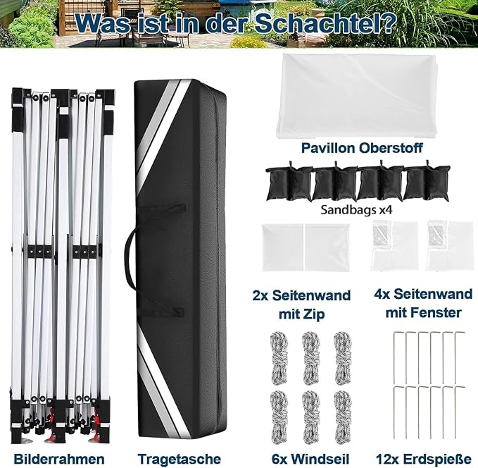 COBIZI 10x20 Pop Up Canopy with 6 Sidewalls - Waterproof Commercial Tent, UV 50+ Protection, Easy Setup Outdoor Gazebo for Parties, Events & Garden with Sandbags, Swan White