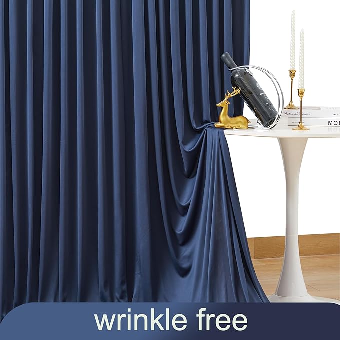 10 Panels Navy Blue Backdrop Curtain for Parties Wedding Wrinkle Free 50ft x 10ft Backdrop Drapes Panels for Baby Shower Gender Reveal Birthday Photo Photography Polyester Fabric Background Decoration