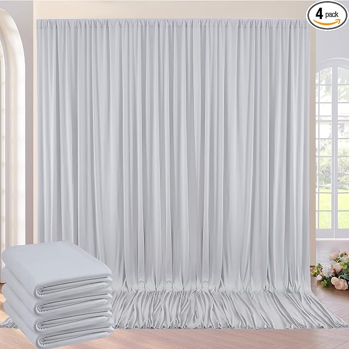 20ft×10ft Silver Grey Wrinkle Free Backdrop Curtains for Parties, 4 Panels 5×10ft Thick&Silky Polyester Silver Photo Backdrop Drapes Curtains for Birthday Party Baptism Photography Home Decor
